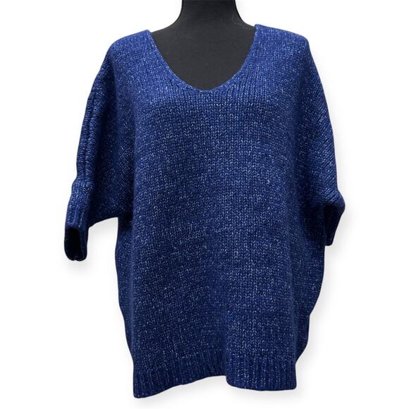 Celtic & Co. Luxe V Neck Jumper Chunky Knit Blue Short Sleeve Sweater Size Med - Picture 2 of 6